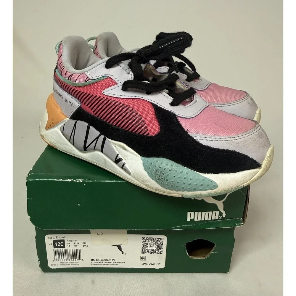 Puma Unisex Kids RS-X Nail Glam Sneaker Shoes Multicolor Lace Up 12C